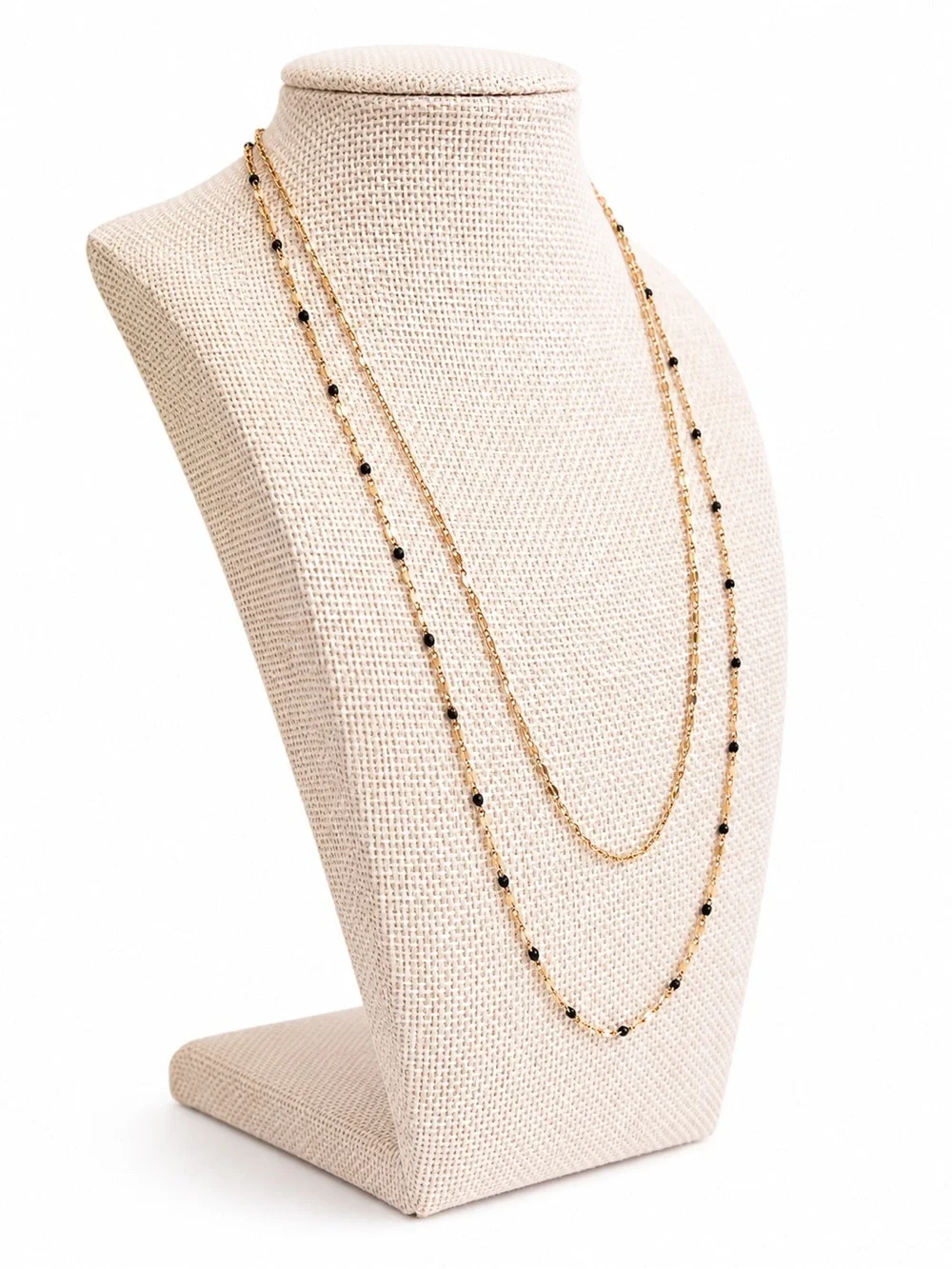 Gold & Black Beaded Layered Chain Necklace Minimalist Dainty Boho Chic